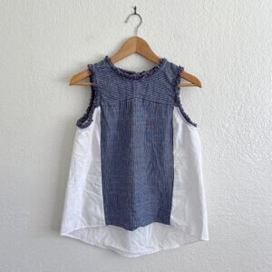 Doe‎ & Rae Women’s Sleeveless Top White and Blue Zip Back Tank Size Small